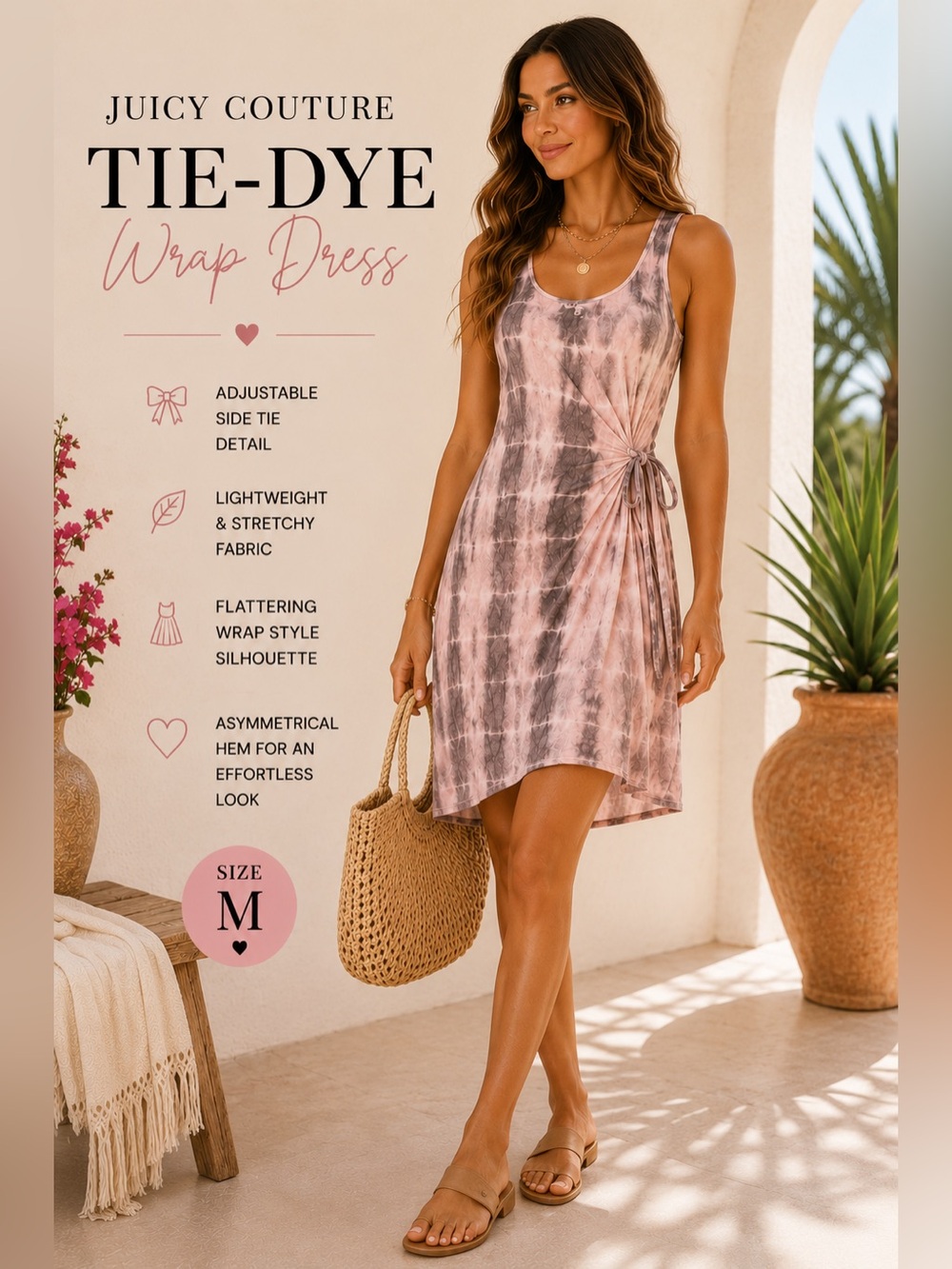 Juicy Couture Pink & Gray Artie Dye Sleeveless Dress